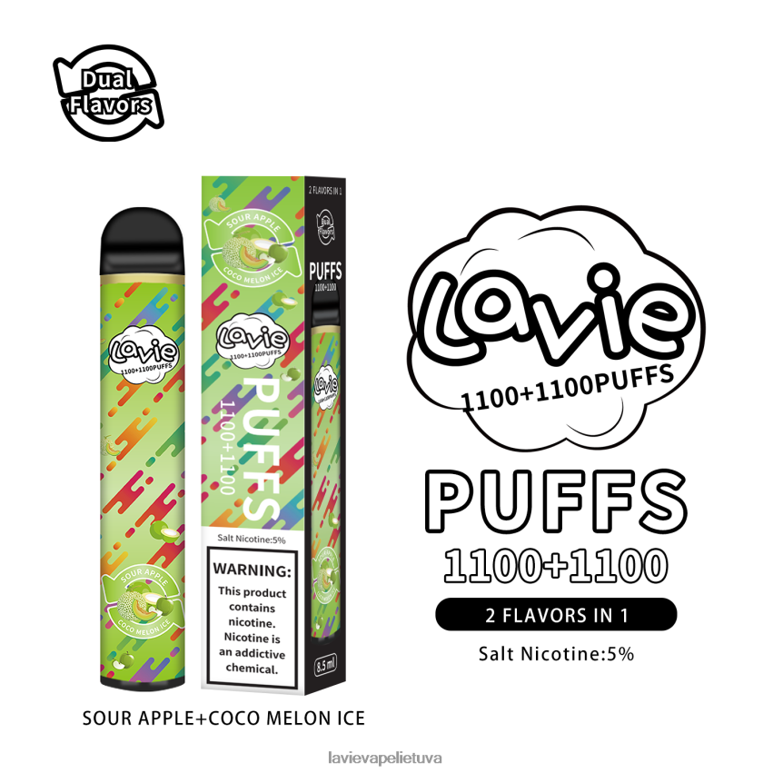 N226RV297 Lavie Vape Price | rūgščių obuolių / kokoso meliono ledas LAVIE BAR Switch 2200 įkvėpimų